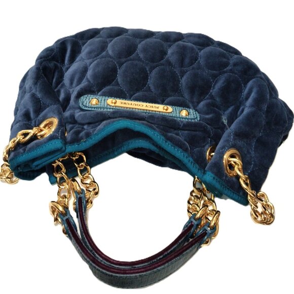 Gorgeous Vintage Y2K Juicy Couture Bag Dark Blue Velour Chain Strap Purse - Picture 3 of 8